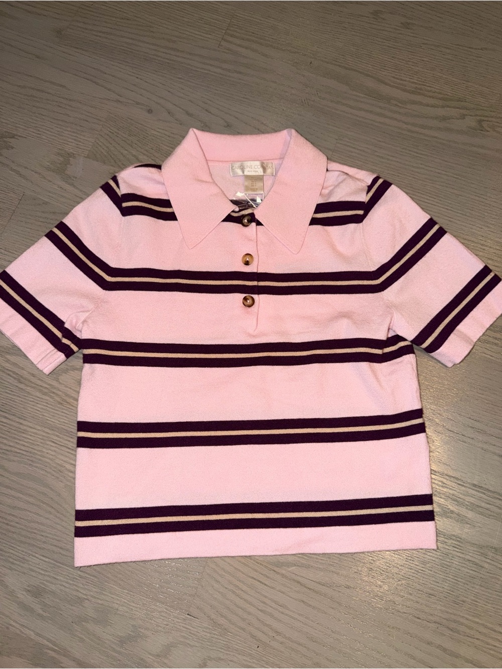 Caroline Constas Knit Pink Polo Top with Stripes